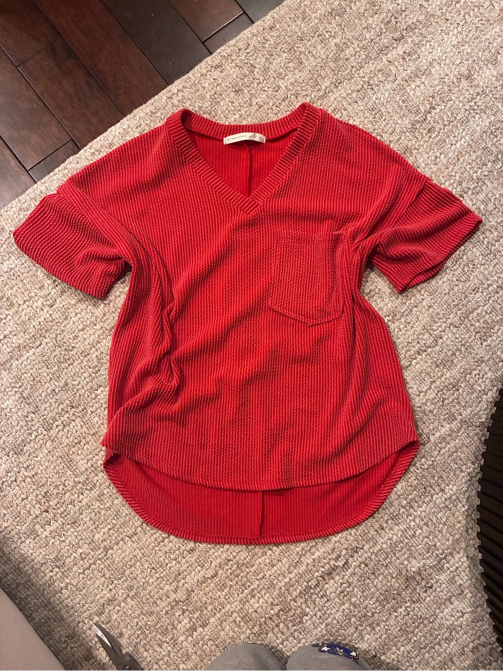 Altar'd State Red V-Neck Short Sleeve Pocket Tee